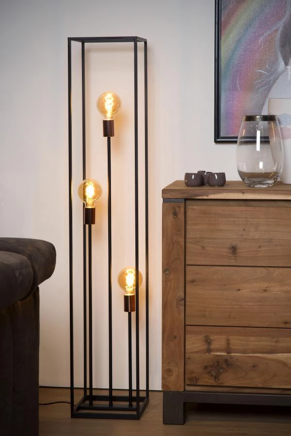 Lucide ARTHUR - Lampadaire - 3xE27 - Noir - ambiance 1